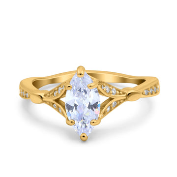 Art Deco Marquise Ring Cubic Zirconia Yellow Tone 925 Sterling Silver